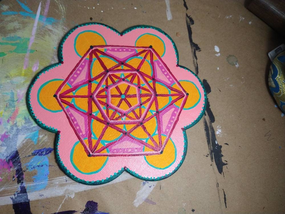Metatron's Cube Mandala Original Painting Magnet 6x6"