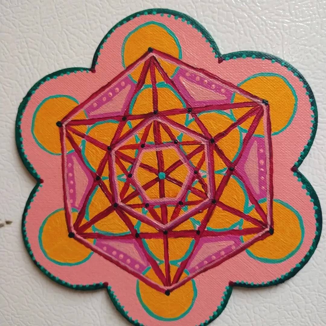 Metatron's Cube Mandala Original Painting Magnet 6x6"