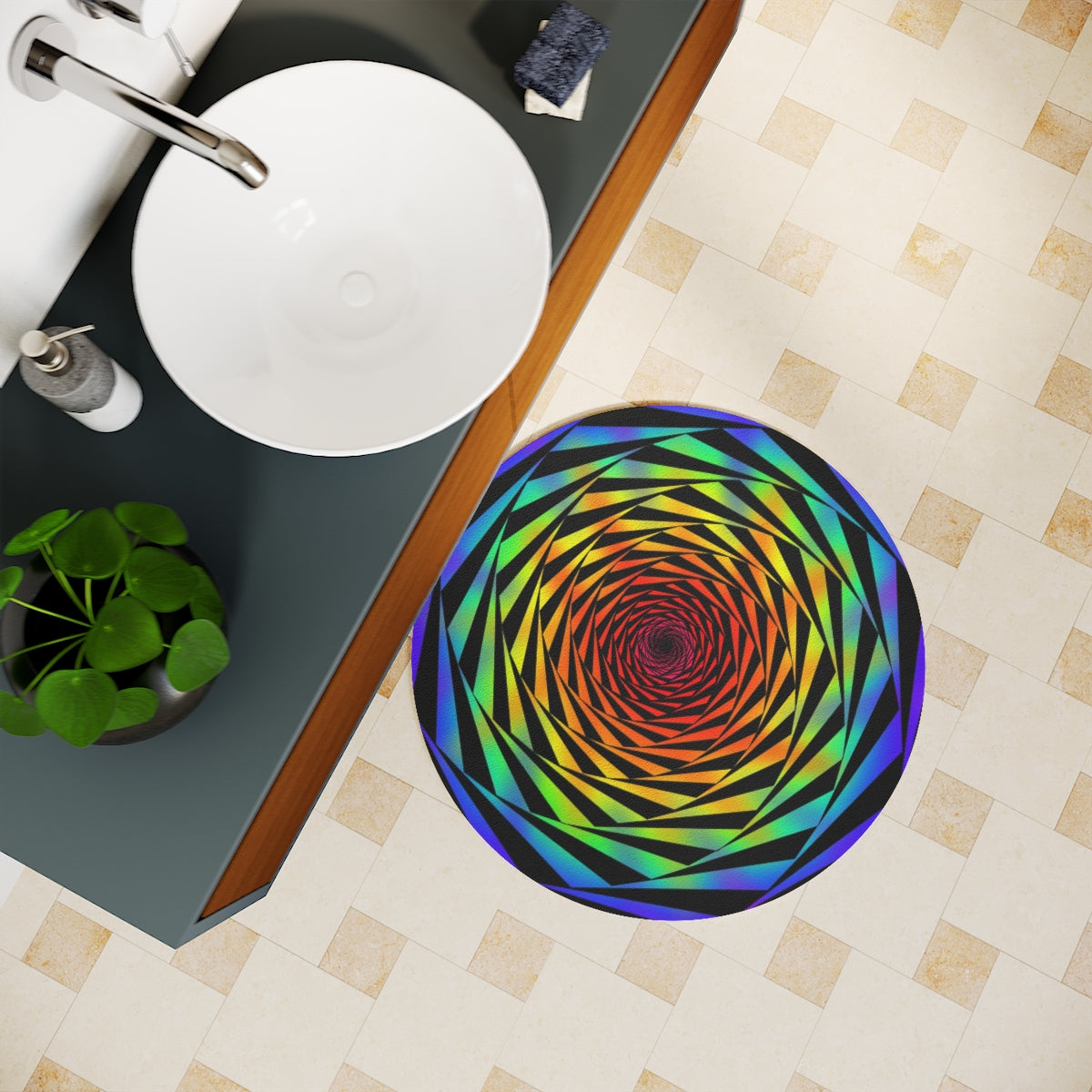 Rainbow Fibonacci Spiral Mat